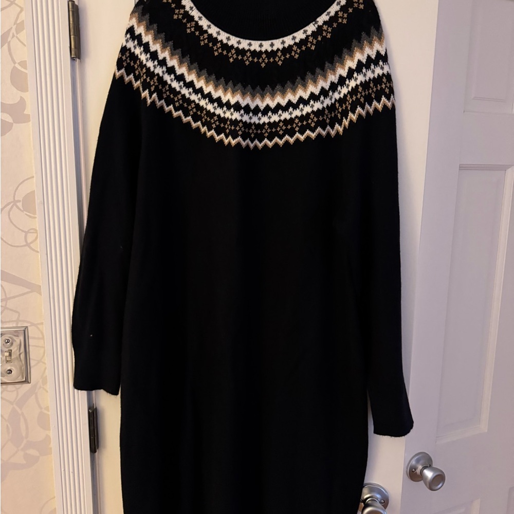 Talbots Black Long Sleeve Dress with Patterned Yoke